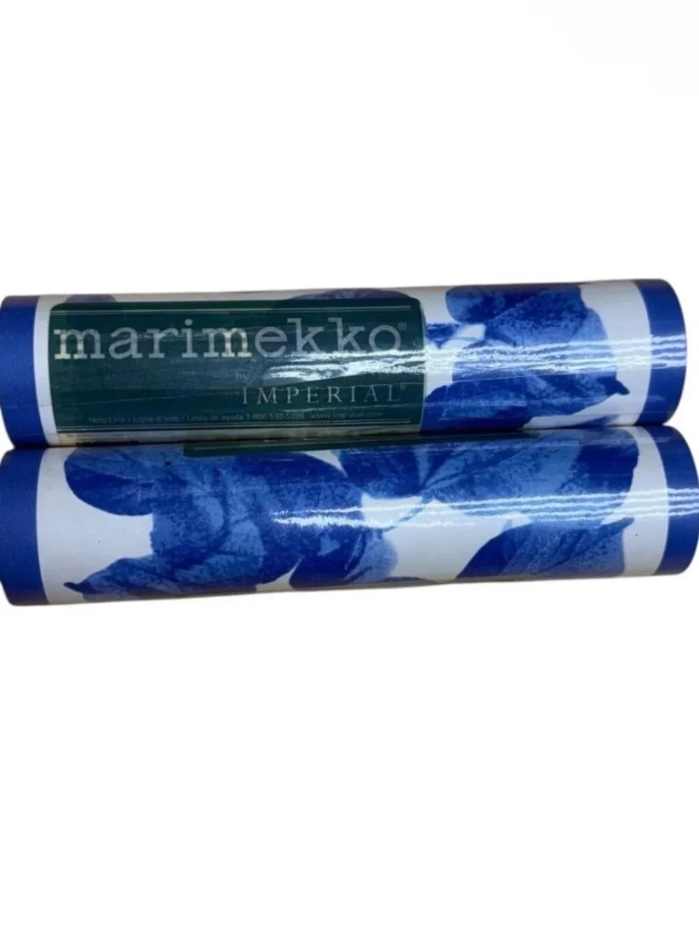 Marimekko Imperial Vintage Wallpaper Border Blue White Leaf Cottage Chic 2 Rolls